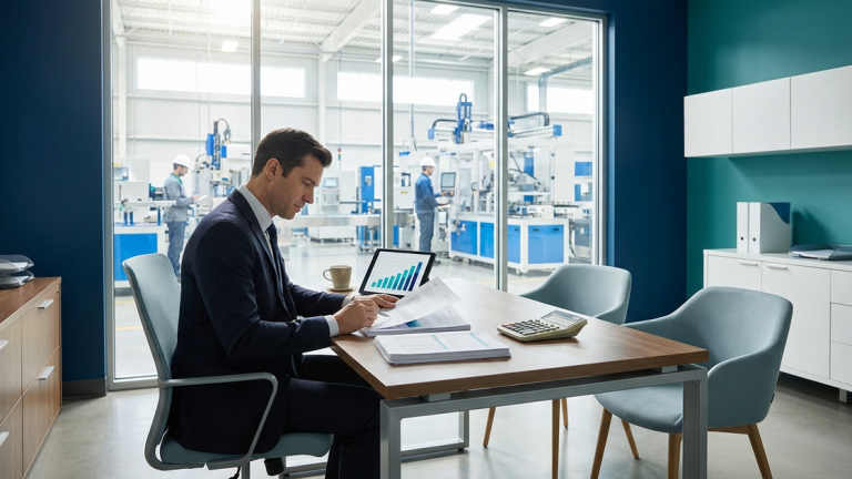 Degressive Abschreibung: Geschäftsmann prüft Investitionsunterlagen