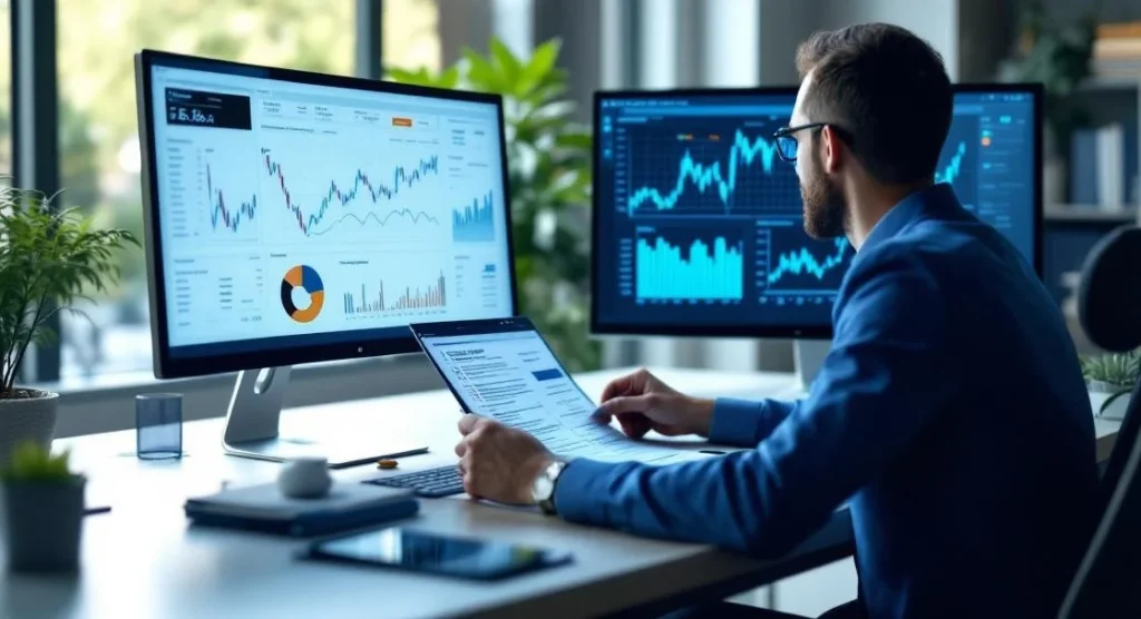 Kapitalertragsteuer – Steuerberater analysiert Kapitalerträge am Schreibtisch